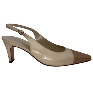 Salvatore Ferragamo Slingback Pumps Womens 9 B Cream Beige Leather Heals